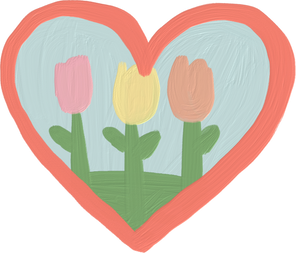 Handdrawn Painterly Cute Objects Heart Flowers